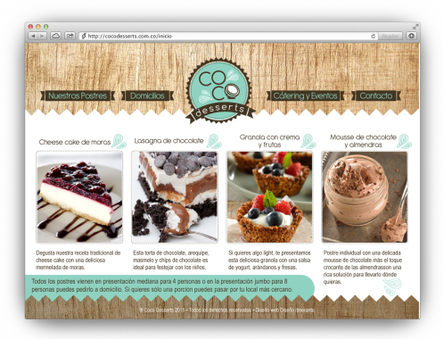 Design layout page COCO Desserts - Colombie.