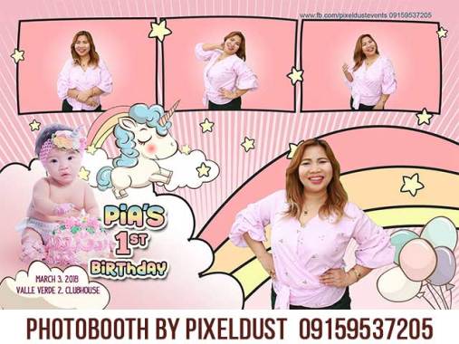 Unicorn themed photobooth layout for first birthday