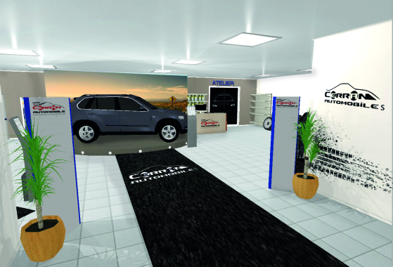 simulation 3d du nouvel agencement d'un concessionnaire auto