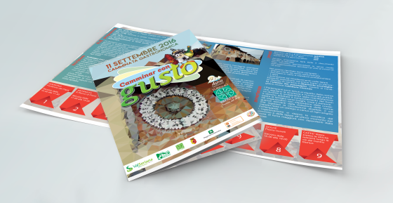Esecuzione di lavoro grafico per la promozione della festa Camminar con Gusto, organizzata dalla Turismo Pro Clusone