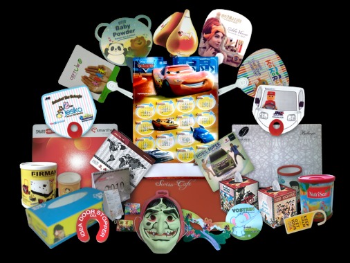 Customize souvenir (mousepad, placemate, tempat tissue, kalender, gantungan kunci, kipas, tempat brosur, puzzle, magnet lemari es, doorsign, doorstopper, topeng 3D/2D, dll)