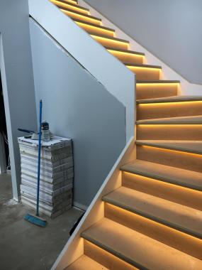 Stair lighting on new build, every tread was lit up with LED strip in specially made grove, looked awesome and even better in real life