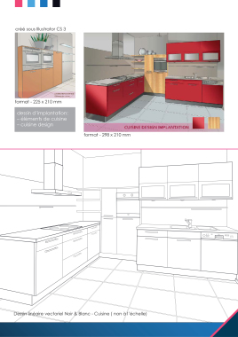 Dessin d'implantation de cuisine _ Couleur & linéaire