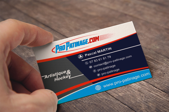 Réalisation d’une carte de visite pour Pro-Patinage, société Nîmoise web marchande spécialiste du matériel hockey et patinage artistique.