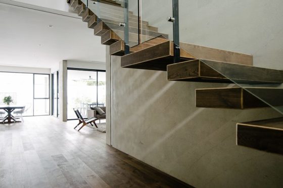 Concrete pre cast wall, Cantilevered stairs.