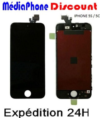 Vitre tactile iPhone 5 / 5C / 5S Noir avec LCD monté sur chassis de qualité originale Apple Rétina.