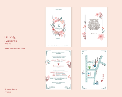 Permintaan desain full color (design only) undangan pernikahan Lelly & Ghoffar yang dicetak oleh Wedding Organizer yang mereka hired