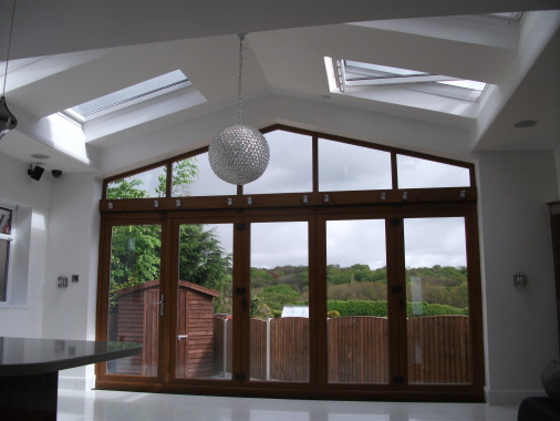 Single storey extension with vaulted ceilings and bi-folding doors, Bolton
