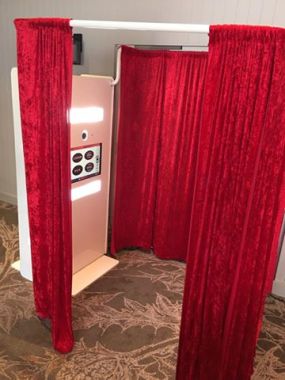 Our photobooth setup -all hire includes unlimited photos, an attendant to assist your guests, leather bound photo strip album (guests also receive a copy of the photo strip), use of props, and a USB with all digital files of photos and video messages.