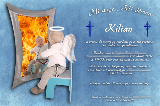 Faire part baptême de Kilian en bleu