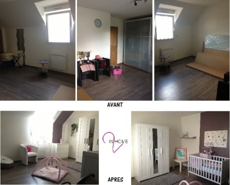 Avant après decoration chambre bébé fille Dijon In2Home