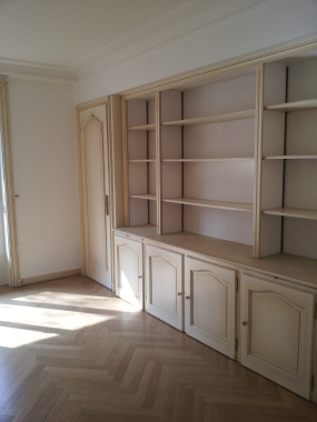 Reprise des plafonds, parquet et mise en patine de la blibliothèque