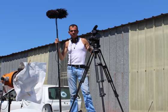 Lors du tournage d'un film pour la sécurité routière.