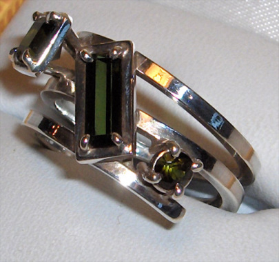 bague argent 925‰ 3 tourmalines