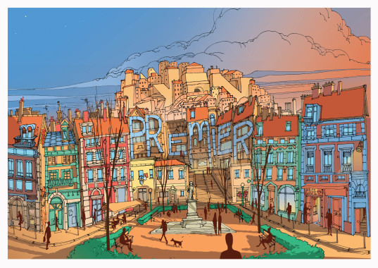 Dessin illustration 
thème "Lyon Premier"
A3