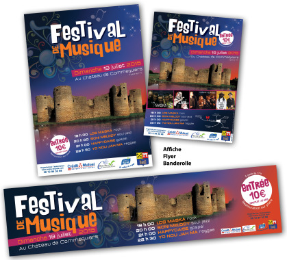 Festival de musique : 
Affiche 42 x 29.7 cm - Prospectus 15 x 21 cm - Bâche 2 x 3 m