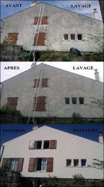 Travaux de nettoyage façade en fibro,démoussage et peinture spécial fibro.