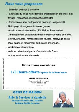 Par ailleurs, fort de vouloir satisfaire nos clients/bénéficiaires, nous proposons régulièrement des offres promotionnelles intéressantes comme par exemple une demie heure gratuite au delà de la 3eme heure consécutive commandée tous services confondus. En ce moment, deux heures gratuites pour tout forfait de 30h et plus