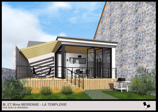 Création d'une Véranda et terrasse pour une maison des années 50 à la chapelle-Janson (35).