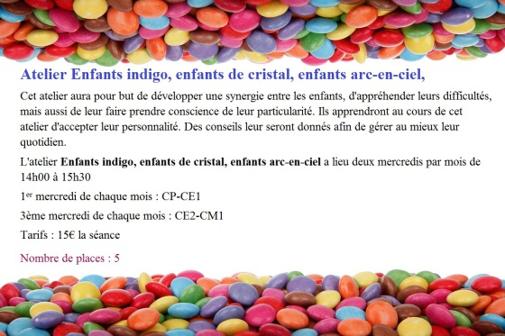 Mercredi - atelier pour les enfants indigo, cristal, arc-en-ciel.
