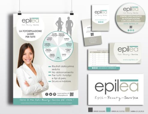 Cliente: Epilea Sagl | Settore: Estetica | Anno: 2015 | Immagine coordinata, logo e materiale pubblicitario