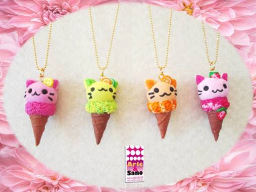 Dijes Gato cono kawai. hechos a mano en polymer clay