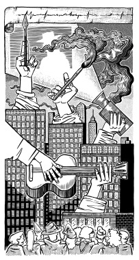 Ilustración para pieza publicitaria de charla sobre comunicación en las artes