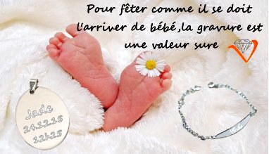 Pour l'arriver de bébé, nous vous proposons des médaille personnaliser avec le nom, la date l'heur et le poids de votre chérubin.