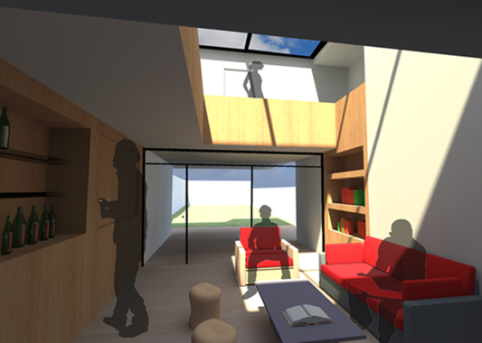 Esquisse d'une extention pour une maison de ville à Fougères.