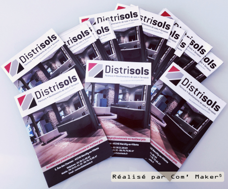 Réalisation de flyers pour Distrisols, revendeurs de carrelages, parquets, peinture, moquette et terrasses par Com' Maker - www.com-maker.fr