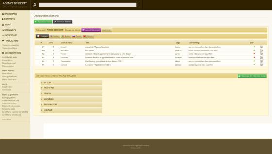 Création du site internet de l'agence Benedetti, liste des biens disponibles à la vente ou à la location
 
Création du front-end et du back-end

photo du back-end