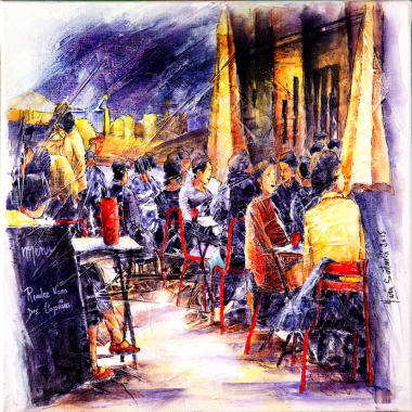 Toile Acrylique H60 L60 " Un soir entre Amis" Pièce unique......