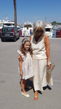 Mãe saia e top brocado Filha vestido seda natural