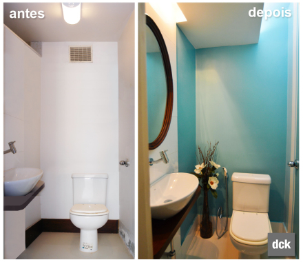 Reforma de lavabo: antes x depois. Substituição dos rodapés por porcelanato | inclusão de ducha higiênica | pintura exclusiva das paredes | rebaixo em gesso com projeto de luminotécnica e inclusão de ventilação mecânica | decoração ♥