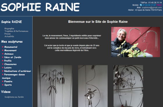 Site d'une artiste sculpteur
www.sophieraine.com