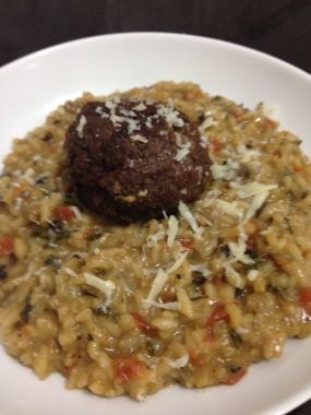 Risotto Funghi com Almondegas