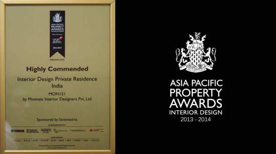 Asia Pacific Property Awards 2013 - 2014 for Highly Commended Interior Design Private Residence India