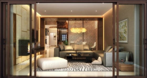 Living room in a contemporary look with simple colour touch