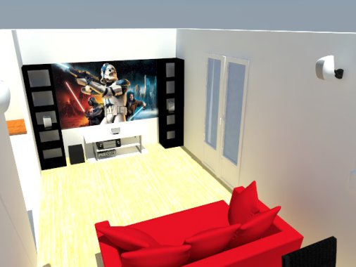 Modélisation 3D d'une intégration Home Cinéma en appartement.