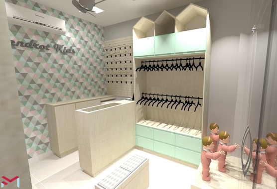 Maquete de loja de roupa infantil