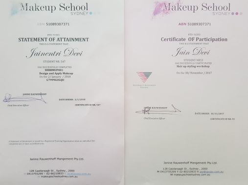 Statement of Attainment for makeup & hair