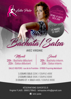 Cours réguliers de Bachata et salsa, tous les mardis et jeudis 20h-22h