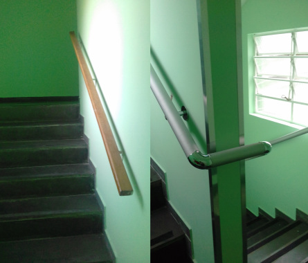 Antes e Depois - Corrimão a direita , contornando para baixo e colocação de cantoneiras,