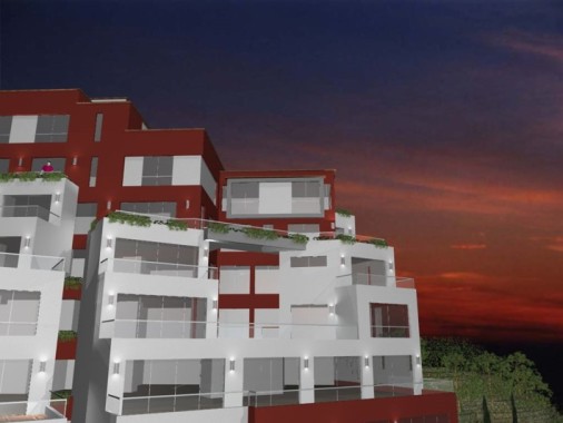 Edificio Quebrada Alta, atardeciendo. Surco