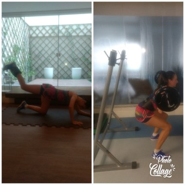 Nesse quadro, a minha aluna mostra a diferença de amplitude nos exercícios de Caneleiras, e o de Agachamento Livre. Destaque para o exercício de Agachamento Livre que, tem uma maior amplitude.