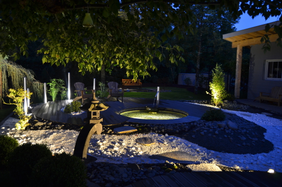 Réalisation et éclairage extérieur de jardins japonais au Taillan en Médoc