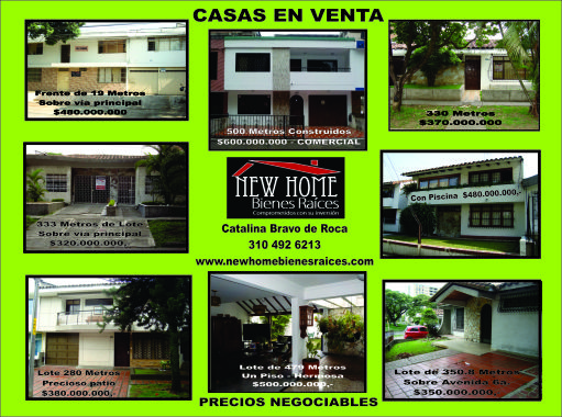 Tengo para vender en la ciudad de Cali, Colombia, excelentes propiedades, con precios por metro cuadrado muy favorables. Este es un ejemplo de casas en la zona norte de la ciudad, para vivienda u oficinas.