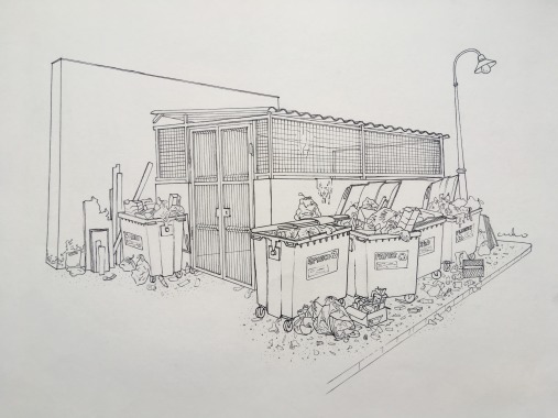 Ilustración de una escena de basuras