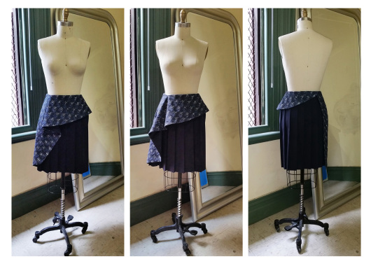 My own work of a pleated draped overlay skirt.