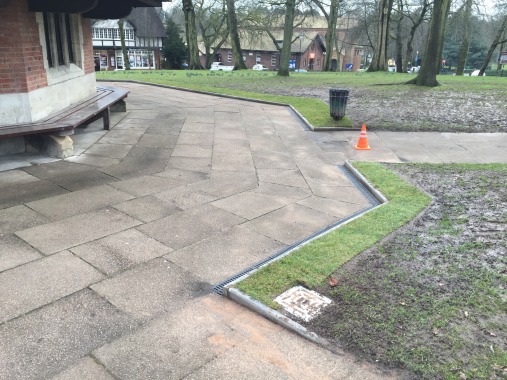 BOURNVILLE VILLAGE TRUST BUILDING WITH NEW ACO CHANNEL GRIDS TO PREVENT FLOODING 
